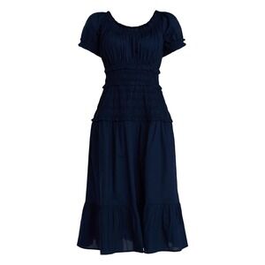 Free Assembly Women's Short Sleeve Peasant Cotton Panel Maxi Dress L Blue NWT